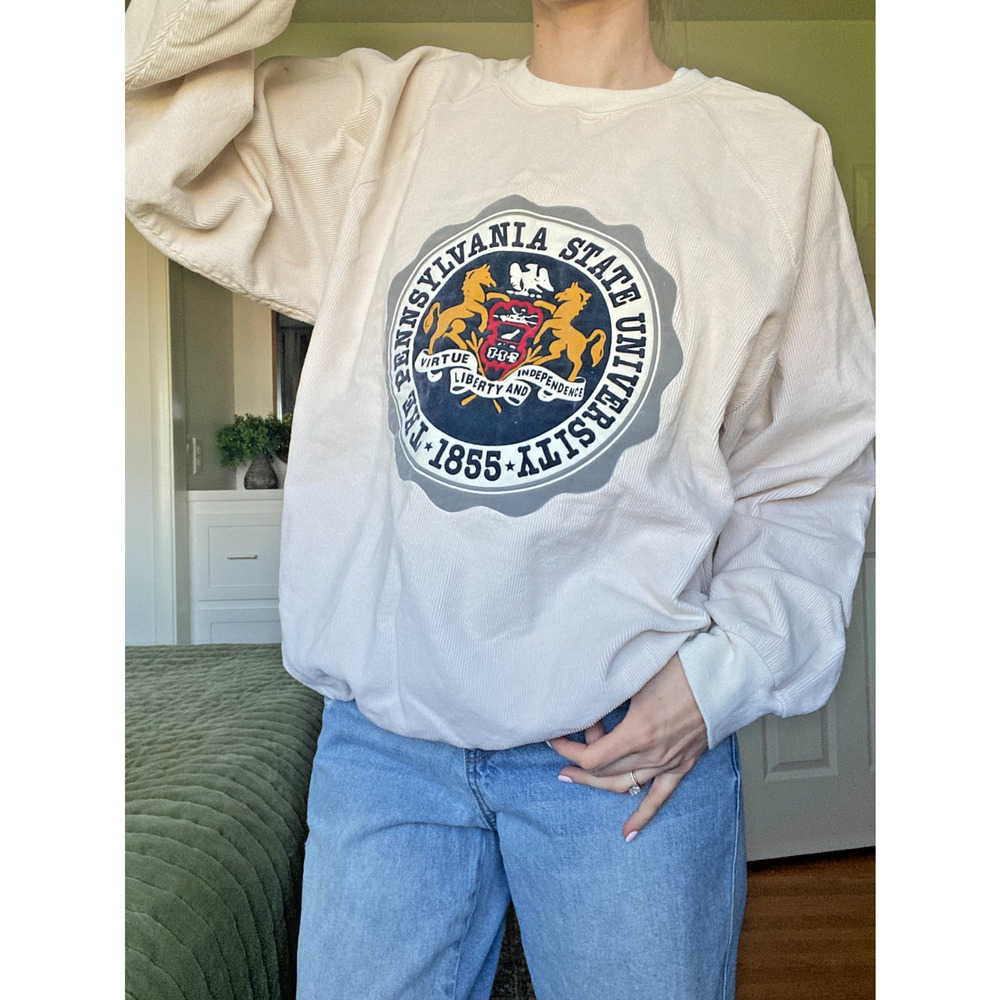 Pennsylvania State University Corduroy Crewneck Sweater Unisex XL White Vintage